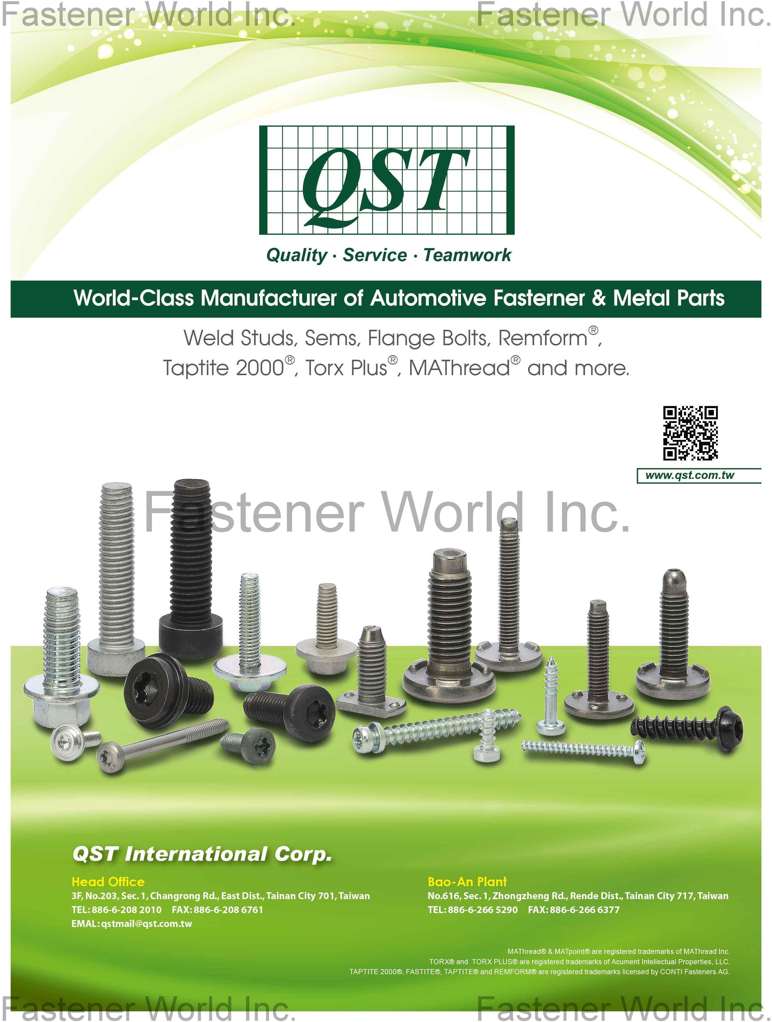 QST INTERNATIONAL CORP.  , Automotive Fasteners & Metal Parts, Weld Studs, Sems, Flange Bolts, Refmorm, TRI-LOBULAR 2000, Torx Plus, MAThread and more , Automotive Screws