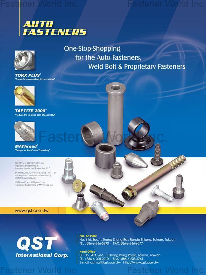 QST INTERNATIONAL CORP.  , Auto Fasteners, Weld Bolt, Proprietary Fasteners, TORX PLUS,  TRI-LOBULAR 2000, MAThread , Automotive & Motorcycle Special Screws / Bolts