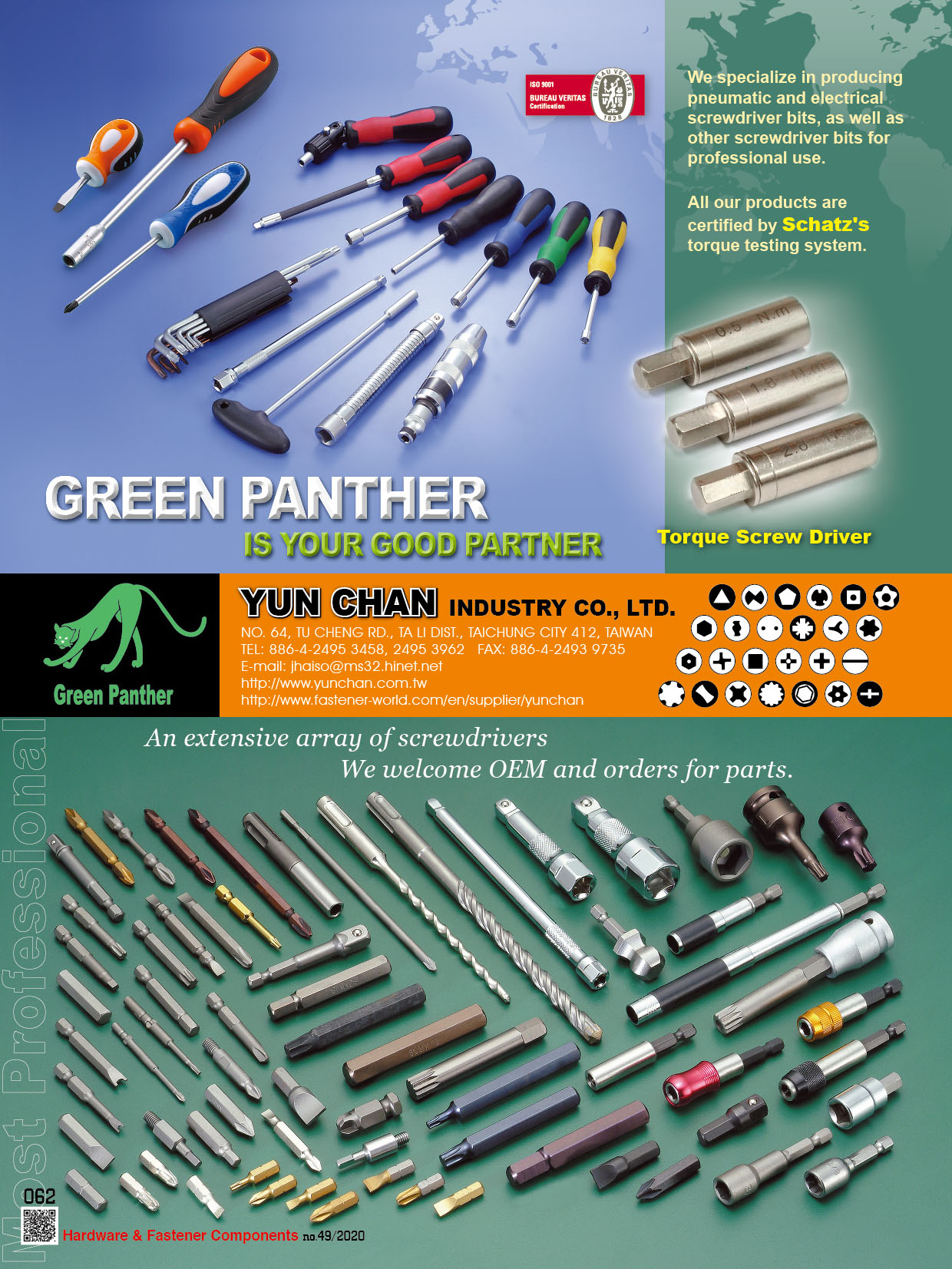 YUN CHAN INDUSTRY CO., LTD. , Screwdrivers, Screwdriver Bits, Drywall, Drill Bits, Allen Key, Nut Setter, Tool Kits, Impact Driver, Drive Sockets, Bit Socket, Ratchet Drivers , Screwdrivers