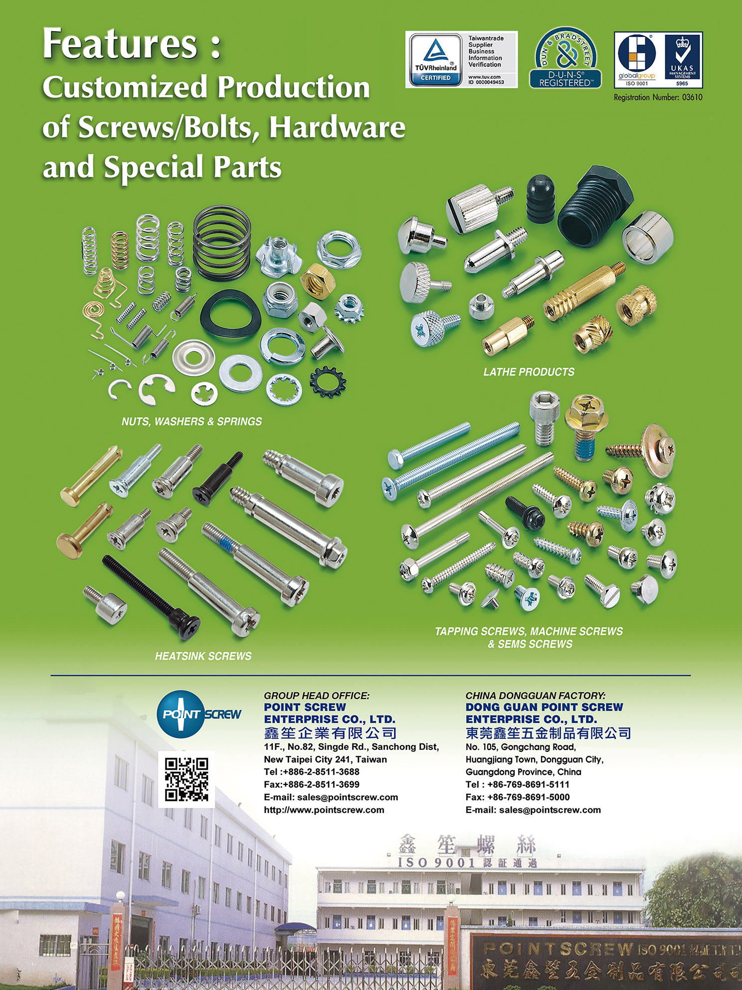 POINT SCREW ENTERPRISE CO., LTD. , Computer Screws, Electronic Precision Screws, Hardware Screws, Tapping Screws, Machine Screws, Sems Screws , CNC parts, CNC lathe