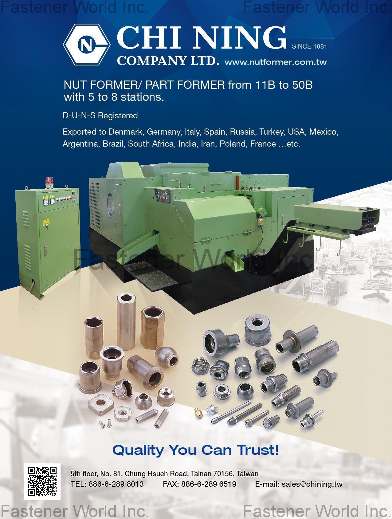 CHI NING CO., LTD. , NUT FORMER / PART FORMER , Nut Formers