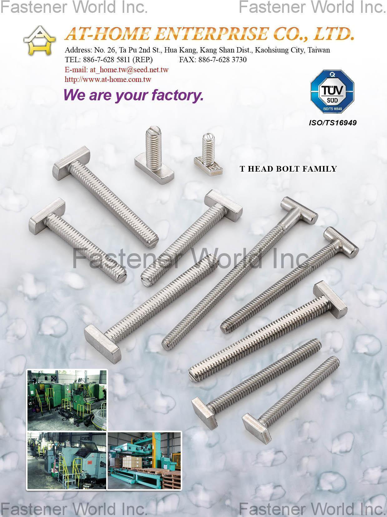 AT-HOME ENTERPRISE CO., LTD.  , T Head Bolt , T-head Or T-slot Bolts