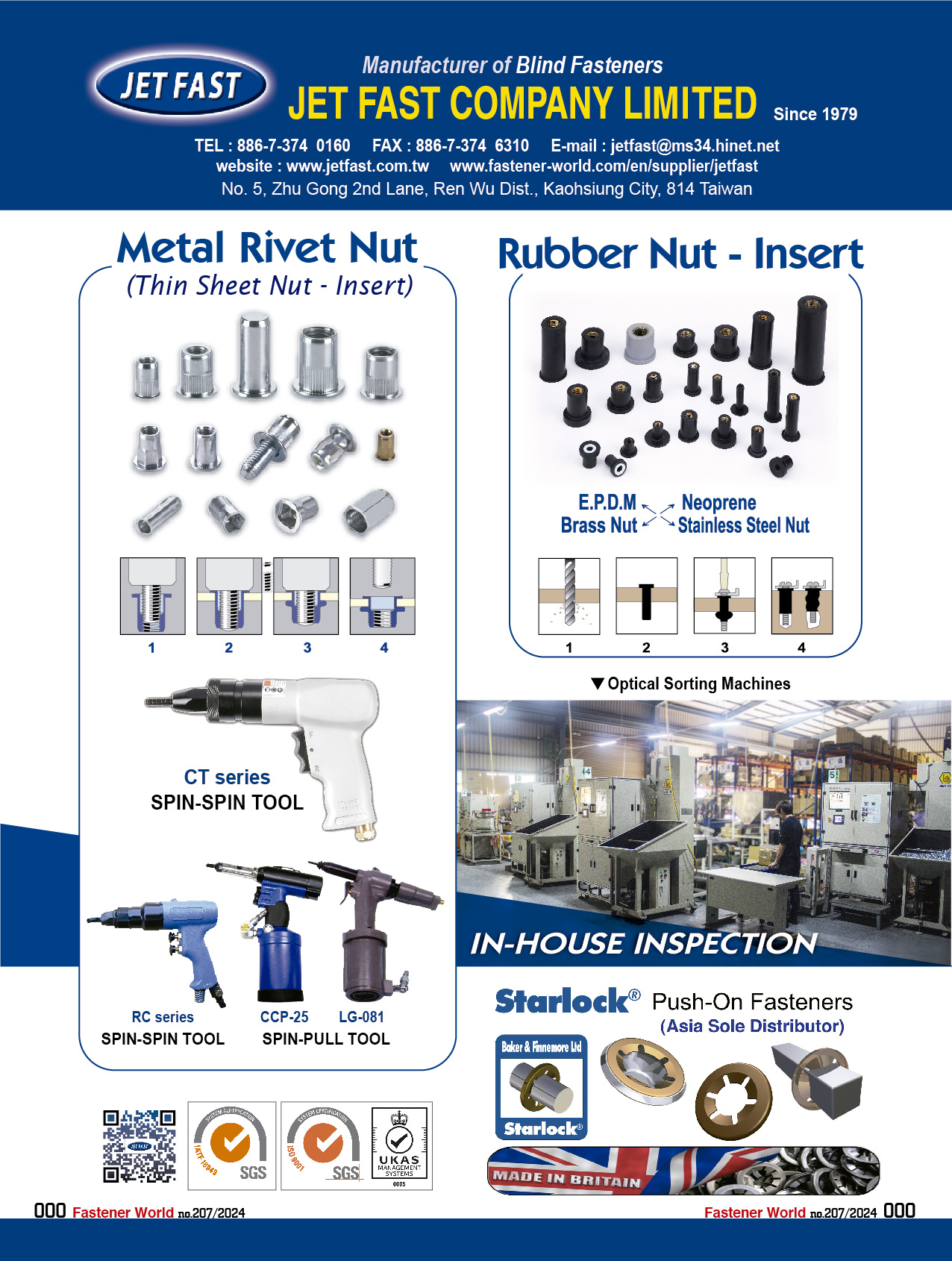 JET FAST COMPANY LIMITED  , Rubber Nut - Insert, Nylon Nut - Insert, Blind Rivet Nut, Starlock , Blind Nuts / Rivet Nuts