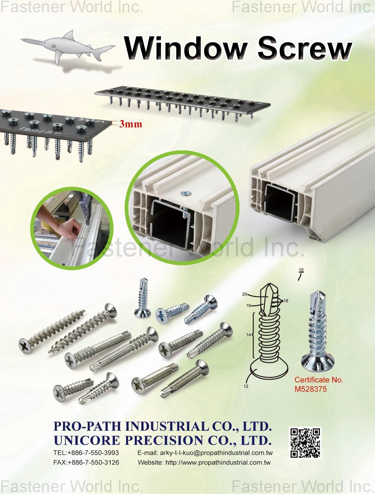 PRO-PATH INDUSTRIAL COMPANY, LTD. (propath) , Window Screws