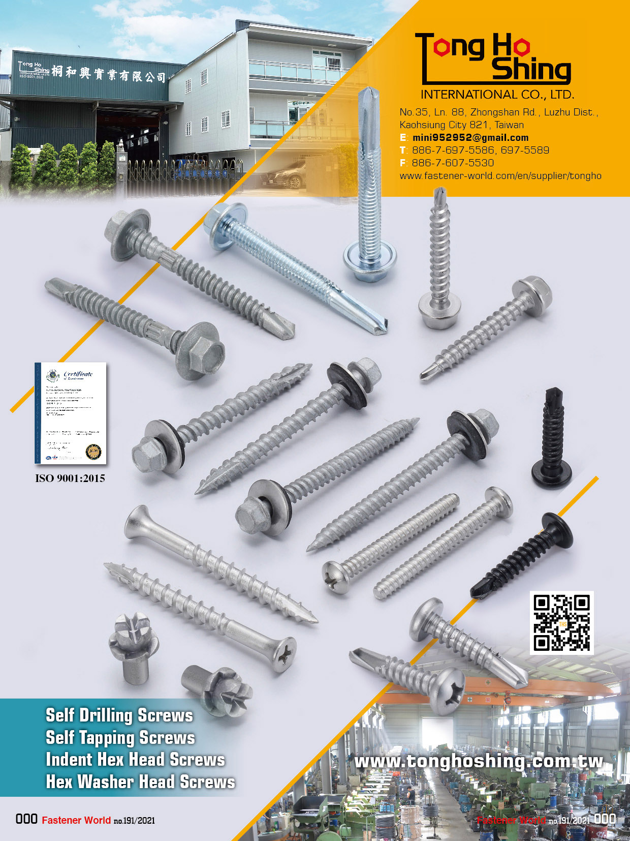 TONG HO SHING INTERNATIONAL CO., LTD. , Self Drilling Screws, Self Tapping Screws, Indent Hex Head Screws, Hex Washer Head Screws