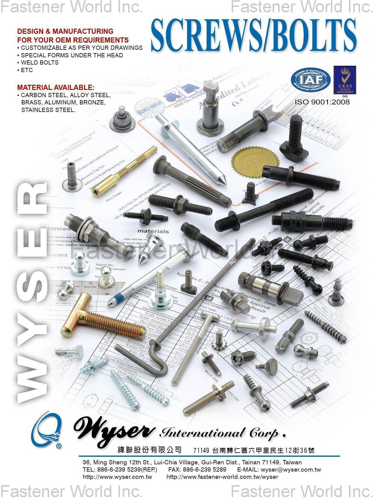 WYSER INTERNATIONAL CORP.  , Screws, bolts , Screws