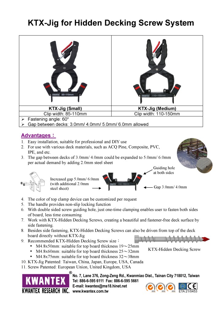 KWANTEX RESEARCH INC.  , KTX-Jig for Hidden Decking Screw System