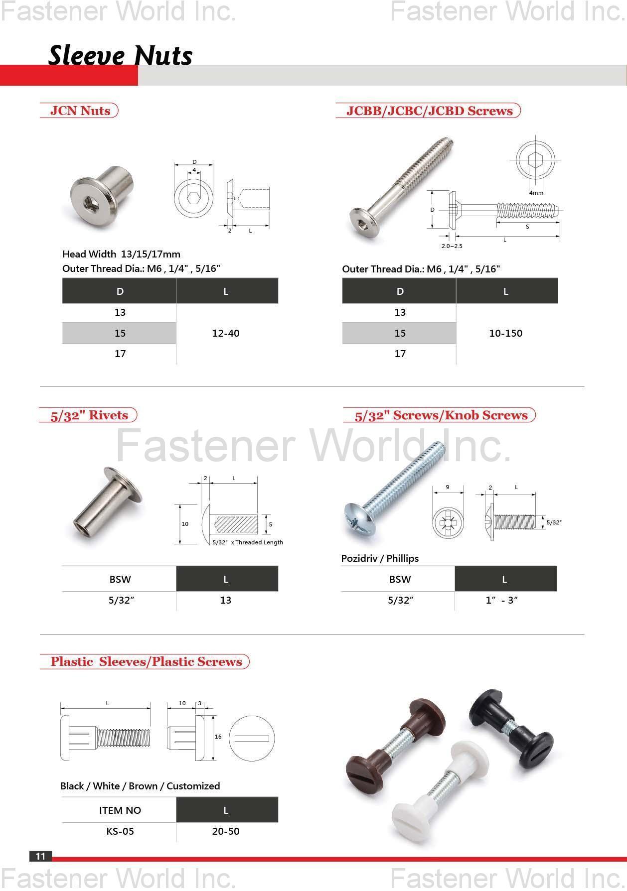 KAY-TAI FASTENERS INDUSTRIAL CO., LTD  , KayTai,KD FITTINGS,Dowels,Zinc Alloy Cams,Quick Assembly Dowels,Eccentric  ASSEMBLY TOOLS & PARTS,Wrench,Allen Keys,Wooden Dowelsm,Plastic Cover Caps  Nuts,D Nuts,E Nuts,Insert Nuts,Sleeve Nuts,Connecting Nuts,Rivets,Cross Dowels,Nylon Nuts. SHELF SUPPORTS,Steel Pins,Glass Shelf Supports,Steel Shelf Supports,Supporting Pins  SCREWS,Chipboard Screws,HI-LO Screws,Coating Screws,EURO Screws,Furniture Screws,Countersunk Screws,Pan Head Screws,JCBB / JCBC / JCBD Screws,Machine Screws,Knob Screws,Connecting Screws,5/32