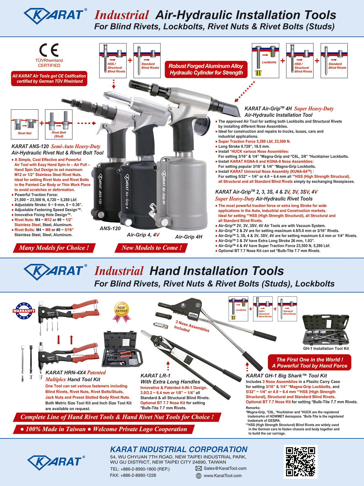 KARAT INDUSTRIAL CORPORATION  , Industrial Air-Hydraulic Installation Tools for Blind Rivets, Lock Bolts, Rivet Nuts & Rivet Bolts (Studs) Industrial Super Heavy-Duty Hand Installation Tool for setting Lock Bolts and Blind Rivets