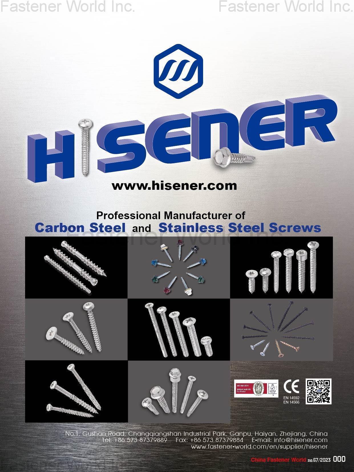 HISENER INDUSTRIAL CO., LTD. , Carbon Steel, Stainless Steel Screws