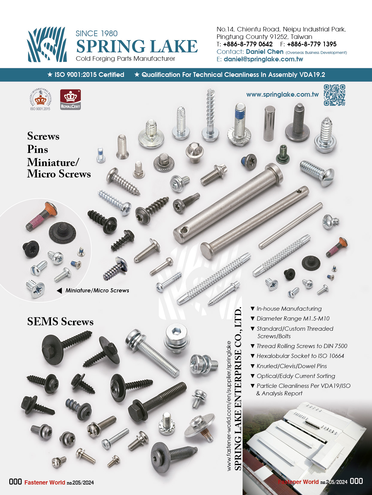 SPRING LAKE ENTERPRISE CO., LTD.  , Screws, Pins, Miniature/Micro Screws, Sems Screws