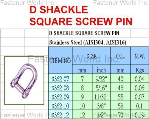 SHUN DEN IRON WORKS CO., LTD.  , Shackles , Shackle Bolts